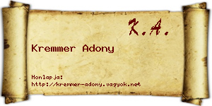 Kremmer Adony névjegykártya